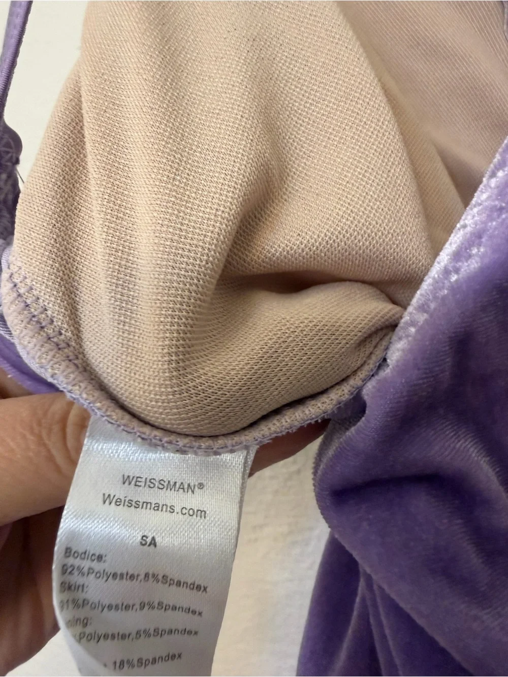 WEISSMAN solo Dance Costume lavender velvet rhinestone custom 17684 SA